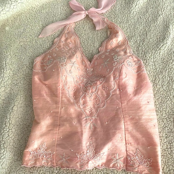 Aftershock Tops - Aftershock Peach 100% Silk Bustier/Halter Top